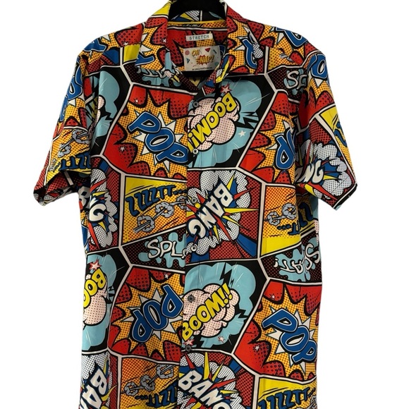 Men’s button up Comic Print Shirt Oh Snap Drill Clothing Size M. - Picture 3 of 9